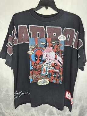 Civil Regime Marvel Deadpool Graphic Tee Washed Black Distressed Mens Large